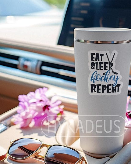 (3Pcs) Hockey Stickers Eat Sleep Hockey Repeat Vinyl Decals Waterproof Sticker for Water Bottles Scapbooks Laptop Phones Tumblers, Gifts for Teens Girls Ice Hockeys Fans, 3" x 2.4"