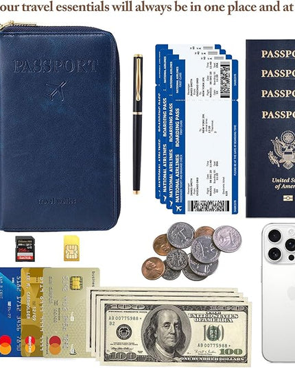Passport Holder for Travel Women and Men RFID Passport Holder with Card Slots Holder Passport Case Passport cover Passport Wallet Travel Essentials and Accessories (Zipper, Navy Zipper)