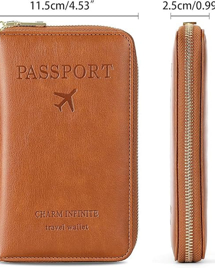 Leather RFID Blocking Passport Holder Travel Wallet, Passport Cover/Travel Wallet for Women/Men with