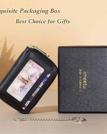 imeetu RFID Credit Card Holder, Small Leather Zipper Card Case Wallet for Women