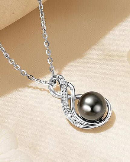 Tahitian Black Pearl Necklaces for Women, Sterling Silver Single Pearl Pendant Necklace Birthday Anniversary Jewelry Gifts for Wife Mom