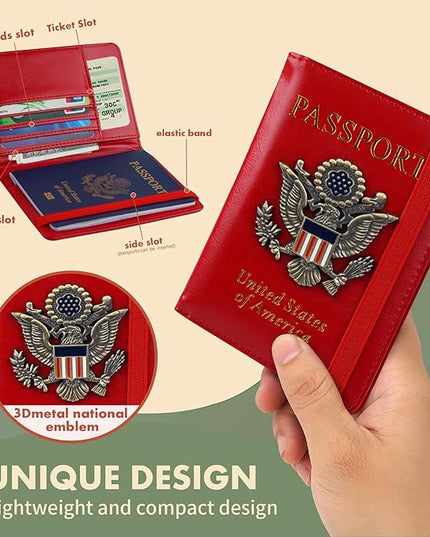 Passport Holder Cover Travel Wallet RFID Blocking Wallets Family Passport Organization Personalized Wallet Case for Men and Women Travel Must Haves (Red)