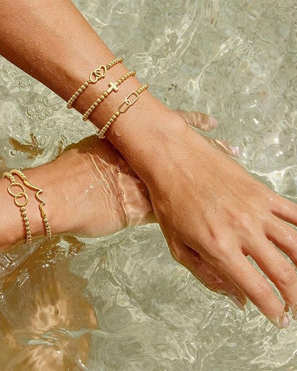 Gold Bracelets for Women 14K Gold Beaded Bracelets Stackable Bracelets for Women Gold Charm Bracelet Non Tarnish Gold Jewelry for Women Trendy