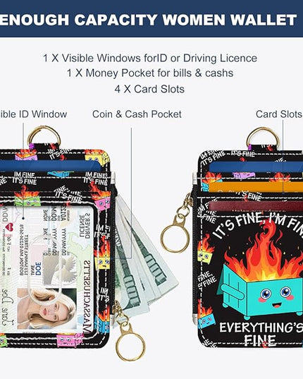 Slim Wallet Credit Card Holder, Small Stove, RFID Wallet Women Cute Small Front Pocket Wallet With Zipper, PU Leather Thin travel RFID Blocking Card Case ID Window,Ladies Gifts