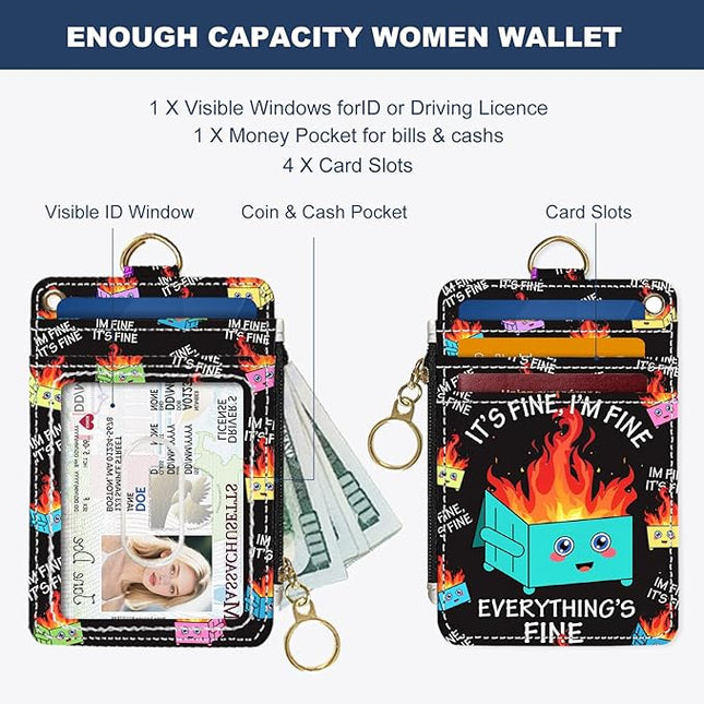 Slim Wallet Credit Card Holder, Small Stove, RFID Wallet Women Cute Small Front Pocket Wallet With Zipper, PU Leather Thin travel RFID Blocking Card Case ID Window,Ladies Gifts
