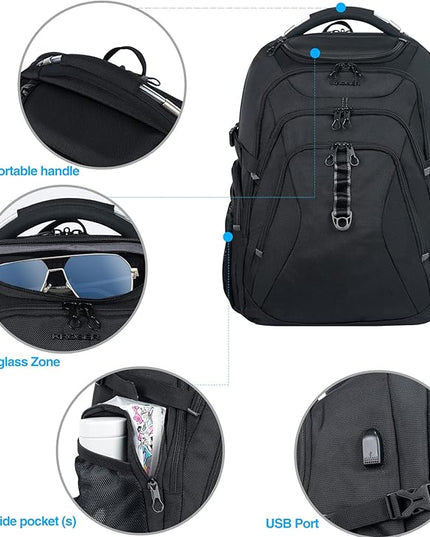 KROSER Travel Laptop Backpack 18.4 Inch XXXL Gaming Backpack with Hard Shell Saferoom RFID Pockets Water-Repellent Business College Daypack Stylish Laptop Bag for Men/Women-Black