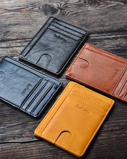 Buffway Slim Minimalist Front Pocket RFID Blocking Leather Wallets for Men and Women - Alaska Brown