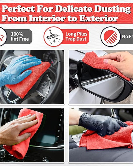 FIXSMITH Shop Towels, Red Microfiber Cleaning Cloth Bulk, 200 Pack Microfiber Towels for Cars, All-Purpose Absorbent Cleaning Rags, Dust Cloth for Automotive, Mechanic, Garage, Bar, 11.5 x 11.5 inch