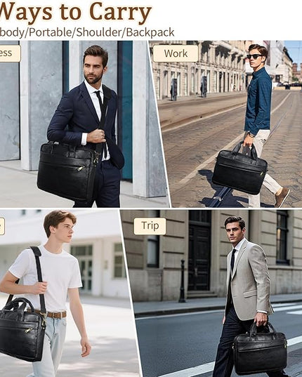 Faux Leather Messenger Bag for Men 15.6 Inch: Laptop Bag Briefcase Computer Handbags Shoulder Crossbody Bag with Padded Laptop Sleeve for Work College Travel, PU Black