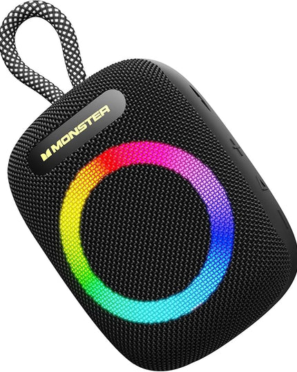 Monster S300 Bluetooth Shower Speaker, IPX7 Waterproof Wireless Portable Bike Speaker with RGB Lights, 10H Playtime, Powerful Sound, BT6.0, Bike Accessories, TWS, for Outdoors/Travel/Home, Black