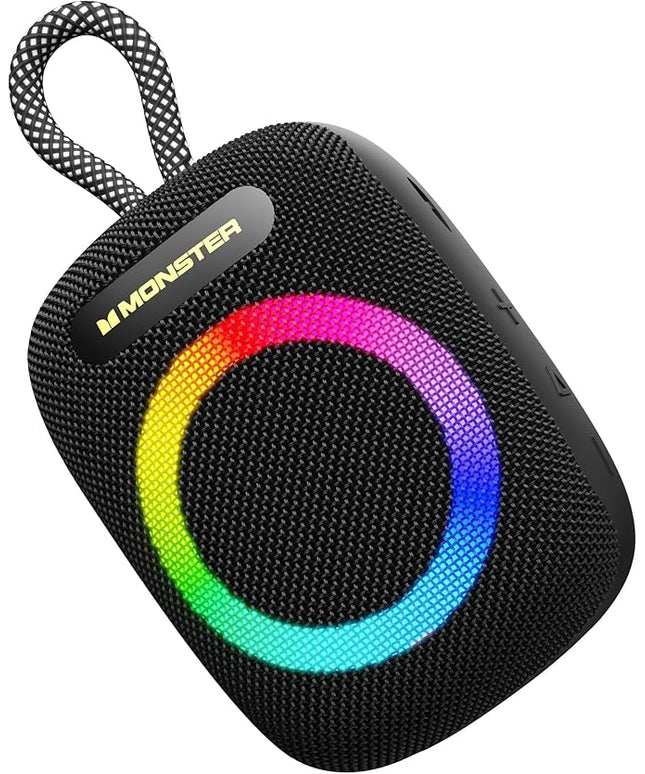 Monster S300 Bluetooth Shower Speaker, IPX7 Waterproof Wireless Portable Bike Speaker with RGB Lights, 10H Playtime, Powerful Sound, BT6.0, Bike Accessories, TWS, for Outdoors/Travel/Home, Black