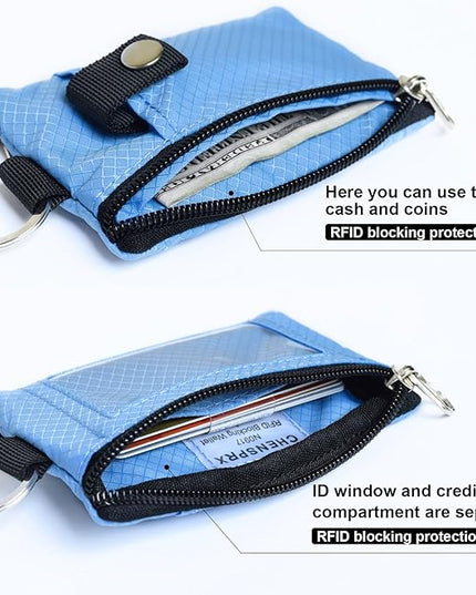 Minimalist RFID Blocking Small Wallet with ID Window,WaterResistant Zip Id Case Wallet with Lanyard Keychain for Cards,Cash,Travel,Women,Men