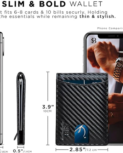 SERMAN BRANDS RFID Blocking Slim Bifold Genuine Leather Minimalist Front Pocket Wallets for Men with Money Clip Thin Mens
