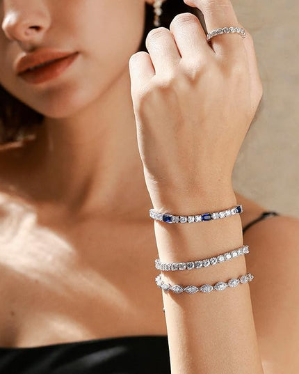 FANCIME Birthstone Bracelet for Women, Sterling Silver 4x6mm Gemstone Tennis Bracelet Bolo Adjustable Chain Fine Jewelry Birthday Gifts for Women Mom Wife Her