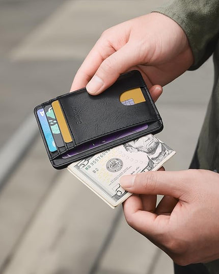 Buffway Slim Minimalist Front Pocket RFID Blocking Leather Wallets for Men and Women - Slate Black | Slim, Minimalist, Front Pocket, RFID Blocking