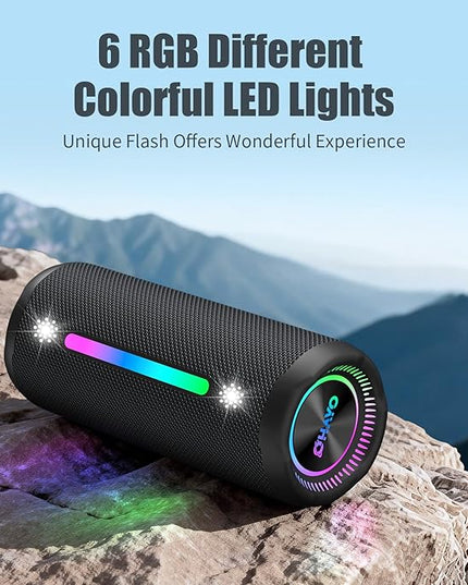 Bluetooth Speakers Wireless Loud Stereo Sound IPX7 Waterproof Outdoor Portable 25W Super Bass Speaker for Home Party Beach with 24H Playtime Colorful Lights BT5.3 TWS Pairing Birthday Gift Black