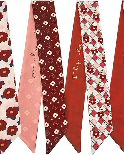 4 Pack Purse Scarf Handbags Skinny Twill Hair Scarves Narrow Neck Scarf Band Women Fashion Accessories Bag Charms