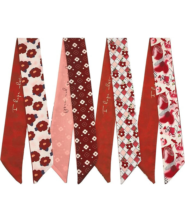 4 Pack Purse Scarf Handbags Skinny Twill Hair Scarves Narrow Neck Scarf Band Women Fashion Accessories Bag Charms