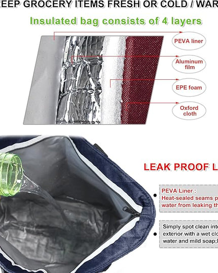 BeeGreen Cooler Bag Soft Leakproof Insulated Tote with Zipper for Beach Travel Grocery