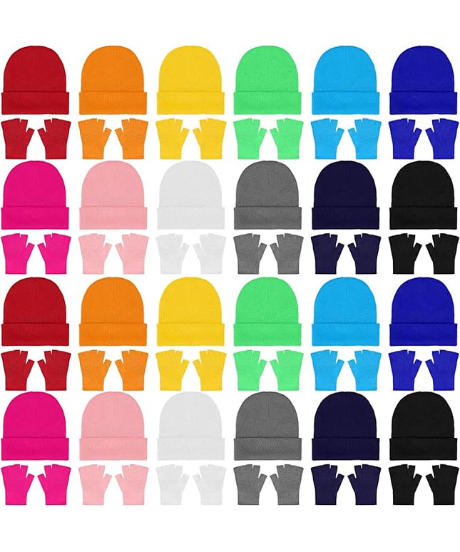 48 Pcs Bulk Winter Knit Beanies Gloves Men Women Warm Beanie Touchscreen Gloves Set Cozy Winter Accessories