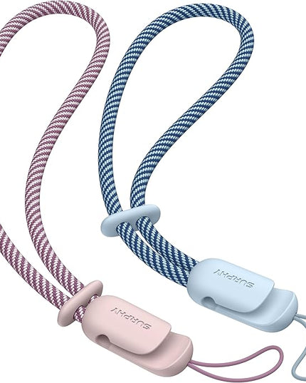 SURPHY 2 Pack Phone Lanyard for Cellphone Case, Phone Wrist Strap for Case, Cellphone Strap with 2-Color Braided, Charm Wrist Lanyard for Women and Men, Pink & Cloud Blue