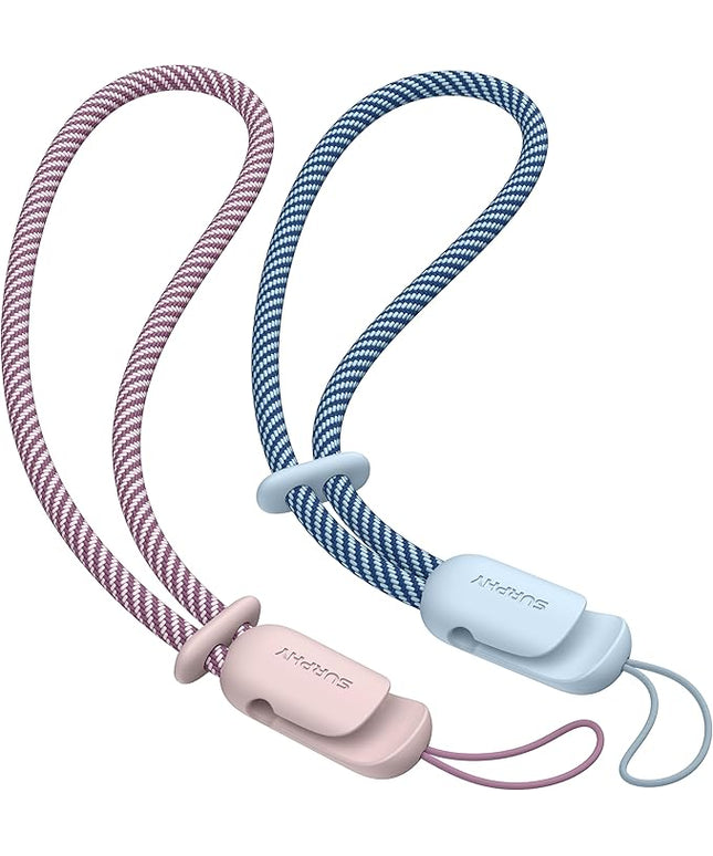 SURPHY 2 Pack Phone Lanyard for Cellphone Case, Phone Wrist Strap for Case, Cellphone Strap with 2-Color Braided, Charm Wrist Lanyard for Women and Men, Pink & Cloud Blue