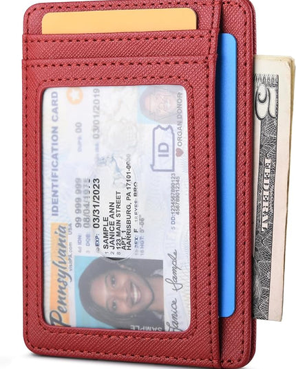 Buffway Slim Minimalist Front Pocket RFID Blocking Leather Wallets for Men and Women - Cross Red
