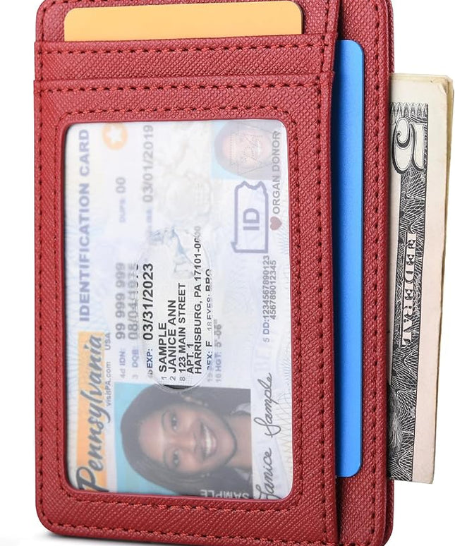 Buffway Slim Minimalist Front Pocket RFID Blocking Leather Wallets for Men and Women - Cross Red