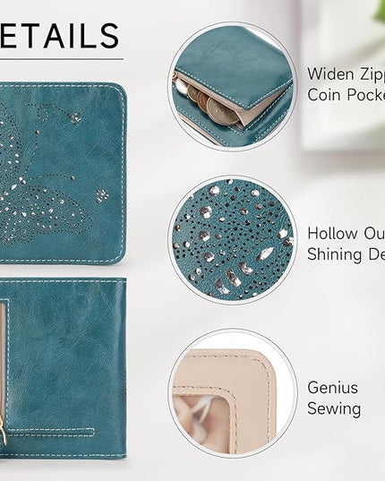 KITEVIUN Small RFID Wallet Women Ultra Thin Slim Womens Wallet Mini Compact Bifold Pocket Ladies Wallets for Women PEACOCK-BLUE