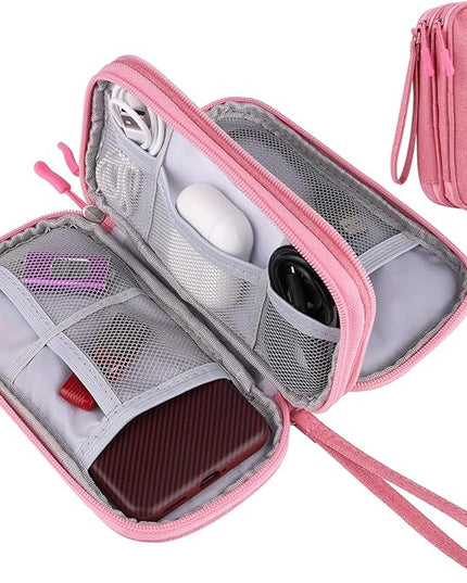 JIAKAI Travel Cable Organizer,Electronics Accessories Organizer Bag,for Charger, Phone, memory card,Travel Gadget Bag-Pink