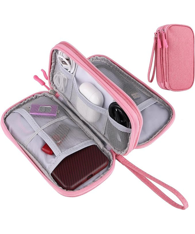 JIAKAI Travel Cable Organizer,Electronics Accessories Organizer Bag,for Charger, Phone, memory card,Travel Gadget Bag-Pink