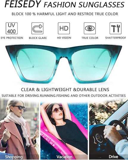 FEISEDY Vintage Square Cat Eye Sunglasses Women Trendy Cateye Sunglasses B2473