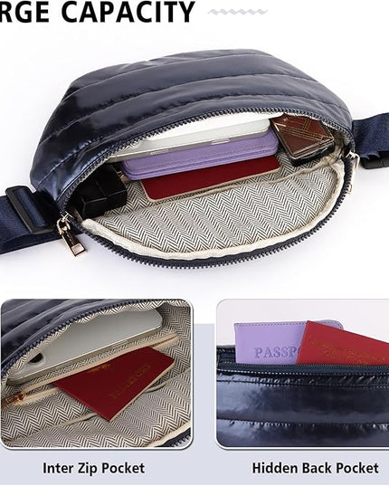 Fanny Packs for Women Fashion Waist Packs Quilted Puffer Belt Bag Puffy Crossbody Bags Sling Purse for Women Travel Running