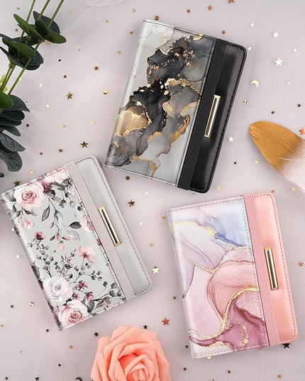Passport Holder Cover Travel RFID Blocking Passport Cover Rose Gold Cute Flowers Passport Wallet with Elastic Band for Women