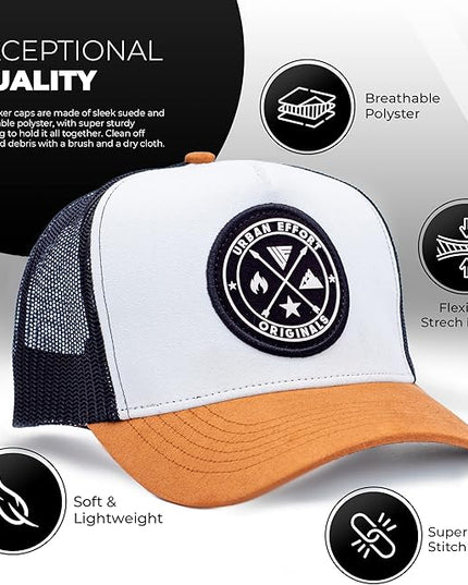 Urban Effort Mesh Back Cap - for Men and Women Baseball Hat 5-Panel Trucker Hat - Great Snapback Closure for Hunting & Hiking