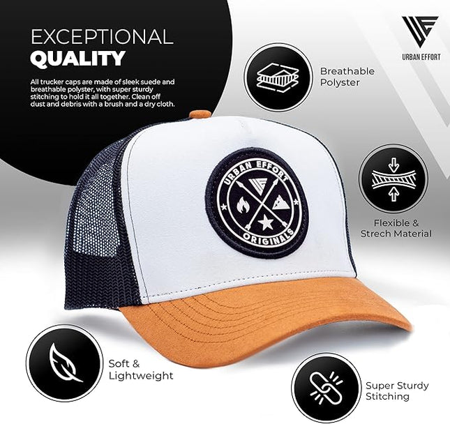 Urban Effort Mesh Back Cap - for Men and Women Baseball Hat 5-Panel Trucker Hat - Great Snapback Closure for Hunting & Hiking