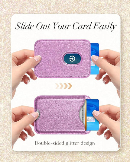 Shorogyt Compatible with Magsafe Wallet Magnetic Card Holder - Glitter Purple Phone Wallets for Women Teen Girls for iPhone 17/16/15/14/13/12 Series Slim for Apple Mag RFID Magnet, Fit 3 Cards