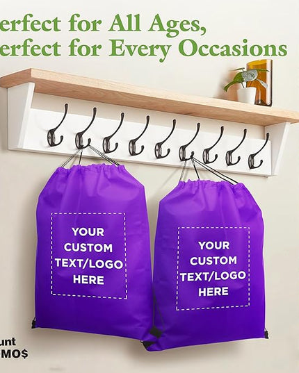 DISCOUNT PROMOS Custom Non-Woven Drawstring Backpacks Set of 10/50/100, Personalized Bulk Pack
