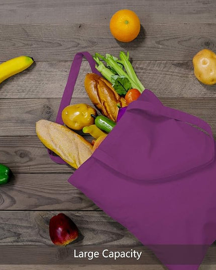 TOPDesign 12-Pack Economical 16"x15" Purple Cotton Tote Bag, Lightweight Medium Reusable Grocery Shopping Cloth Bags, Suitable for DIY, Advertising, Promotion, Gift, Activity