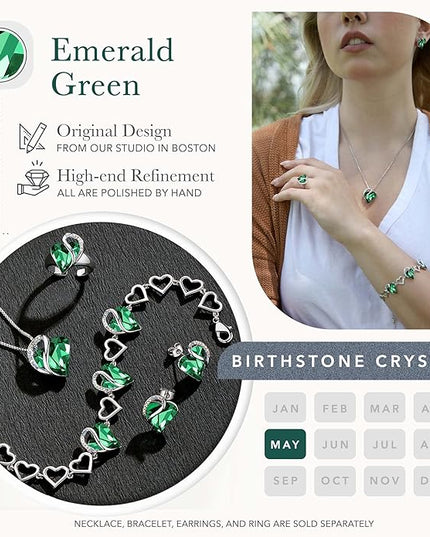Leafael Infinity Love Heart Link Bracelets, Birthstone or Healing Stone Crystal Bracelet for Women, Silver Tone Jewelry Gifts for Her, 7-inch Chain and 2-inch Extender