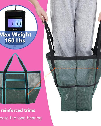 Mesh Beach Bag, Large Beach Tote with Zipper Pocket, Toys Pool Bag for Family Travel Vacation Cruise Essentials