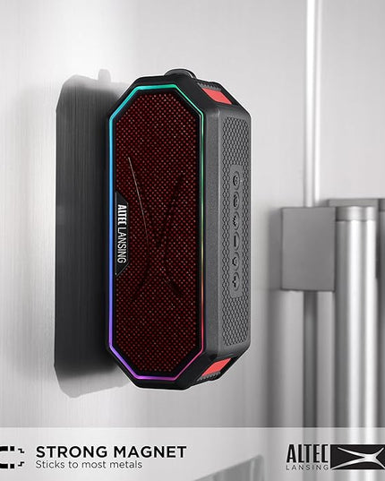 Altec Lansing Magnetic Bluetooth Speaker HYDRAJOLT 2.0, Waterproof IP67, 12W Output Power, 16H Battery, Multicolor LED, 100ft Wireless Range, Voice Assistant, USB-C Quick Charge