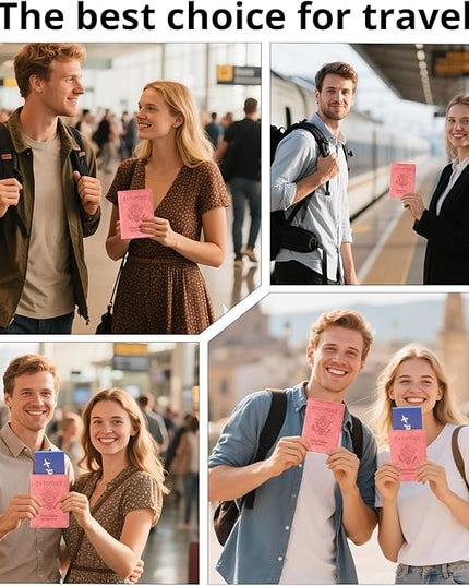 Passport Holder for Travel Essentials,RFID Blocking Passport Cover Wallet Card Case for Women and Men (Pink)