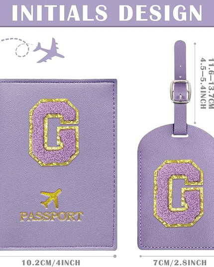 COSHAYSOO Initial Passport Cover Luggage Tag Set Purple Passport Holder, Airplane Cruise Travel Essentials Vacation Traveling Accessories Personalized Gifts for Women Teen College Girls Letter G