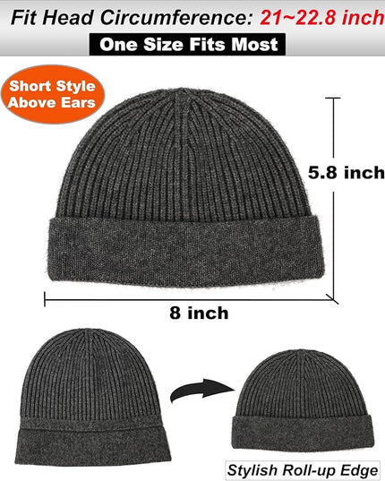 vidsel Thin Wool Fisherman Beanie for Men Women, Short Knit Cuff Trawler Watch Hats