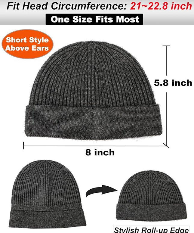 vidsel Thin Wool Fisherman Beanie for Men Women, Short Knit Cuff Trawler Watch Hats