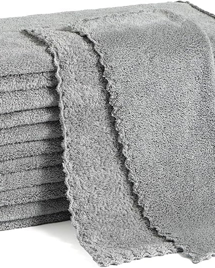 12 Pack Cleaning Cloth,Ultra Soft Absorbent Quick Drying Microfiber Cleaning Rags,No Scratches,Reusable,Washable,Lint Free Cleaning Towels for Kitchen,Window,Glass,car,11.8"×11.8"(Dark Grey)