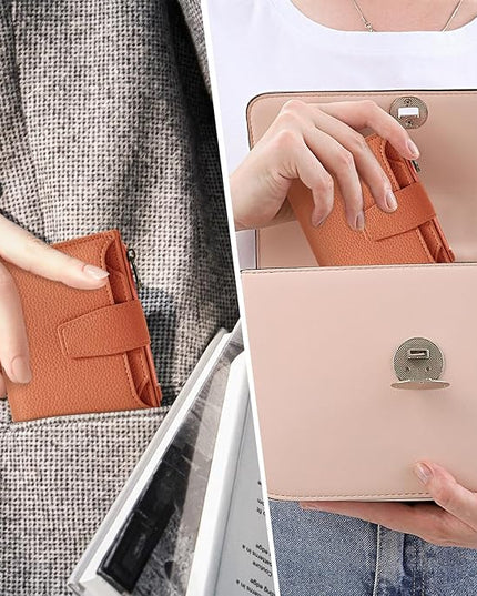 Airkit Small Wallet Women RFID Blocking Soft Leather Bifold Compact Card Holder Wallet for Women with Zipper Coin Pocket 4 ID Window