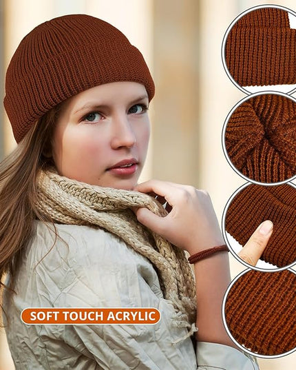 SATINIOR 4 Pieces Trawler Beanie Watch Hat Roll up Edge Skullcap Fisherman Beanie Unisex