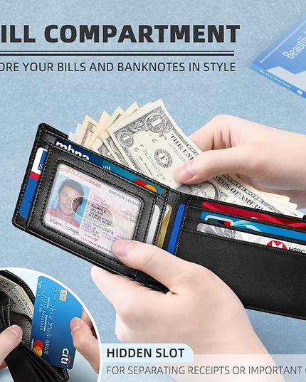 Zitahli Mens-Wallet-Slim-Leather-RFID Blocking Wallet for Men Minimalist Bifold Credit Card Holder with Gift Box